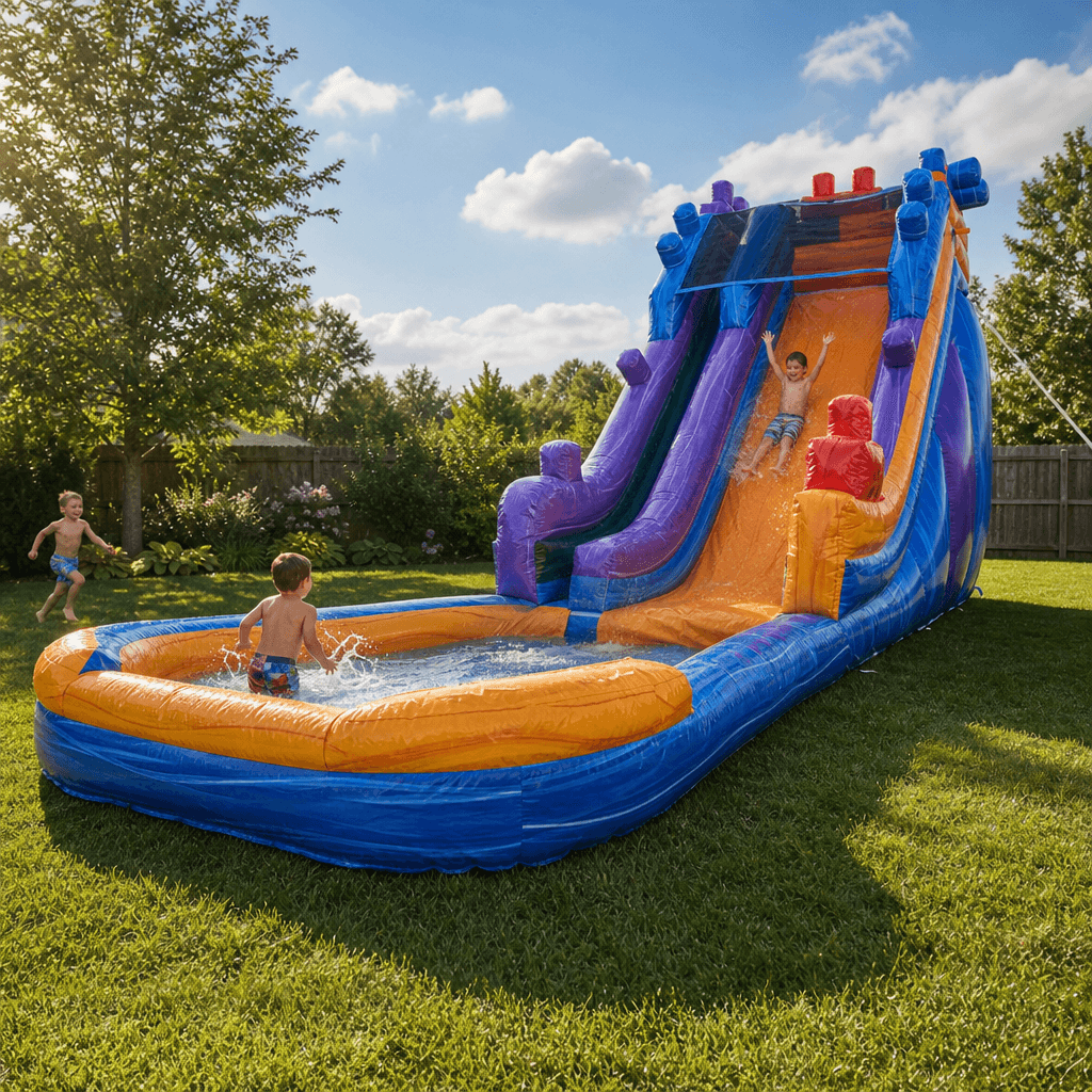 Building Block Slide 20′ in use at a backyard party