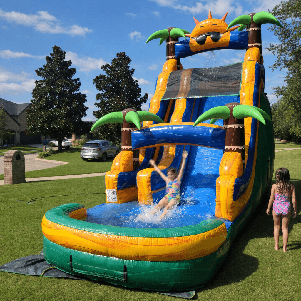 Kids on water slide